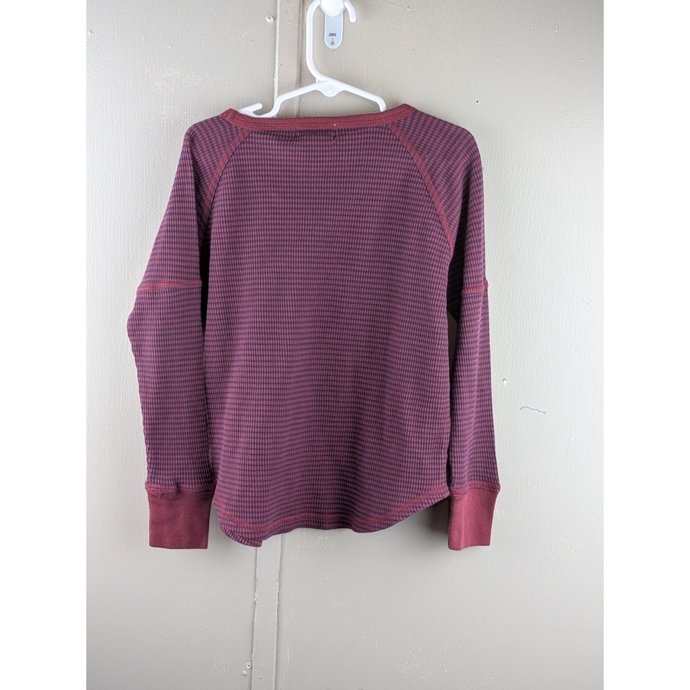 Old Navy Kids XS 5 Burgundy Navy Striped Thermal Waffle Knit Raglan Top NWT - Picture 3 of 3